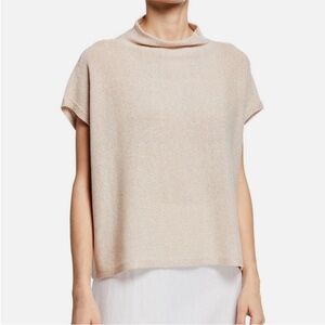 Eileen Fisher Parfait Funnel Neck Lurex Cotton Shine Sweater Rose Gold Size L/XL